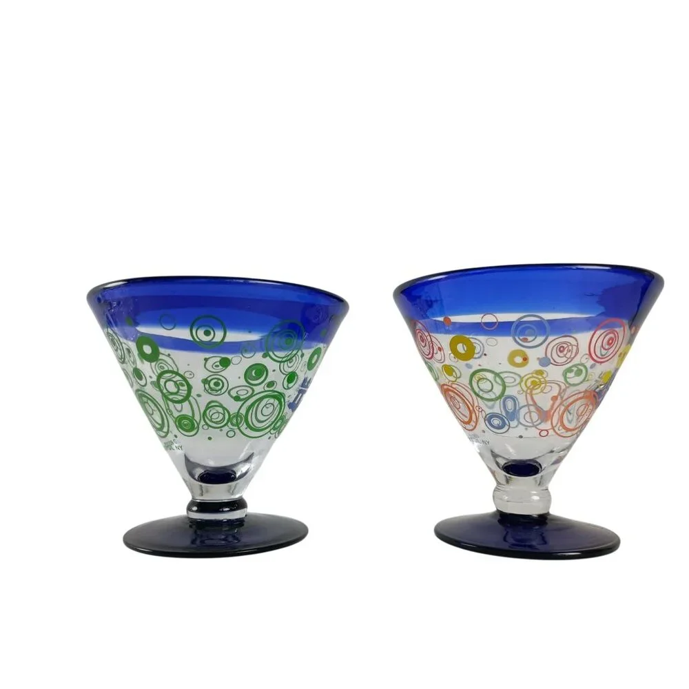 Kosta Boda Royal Caribbean Cocktail Glasses 2009 Retro Swirl Hand Blown Set Of 2